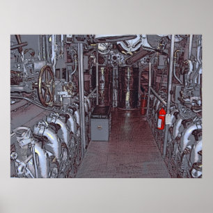 POSTER ENGINE ROOM USS BOWFIN SUBMARINE - HAWAII