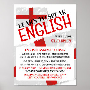 Poster England Flag, Anglais Language Course Publicité