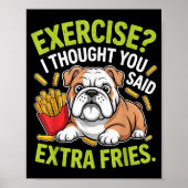 Poster English Bulldog Exercise, Extra Fries Funny (Devant)