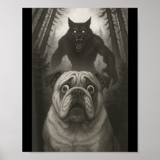 Poster English Bulldog Selfie With Werewolf Funny  (Devant)