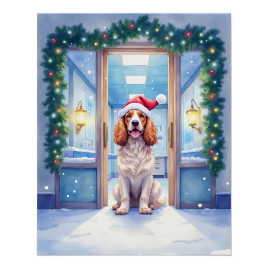 Poster English Cocker Spaniel Nurse Station Santa Hat (Devant)