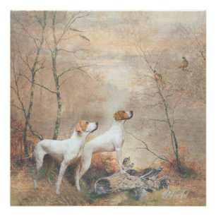 Poster English Pointer chasse les faisans