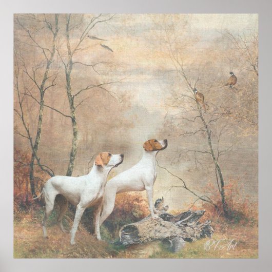 Poster English Pointer chasse les faisans (Devant)