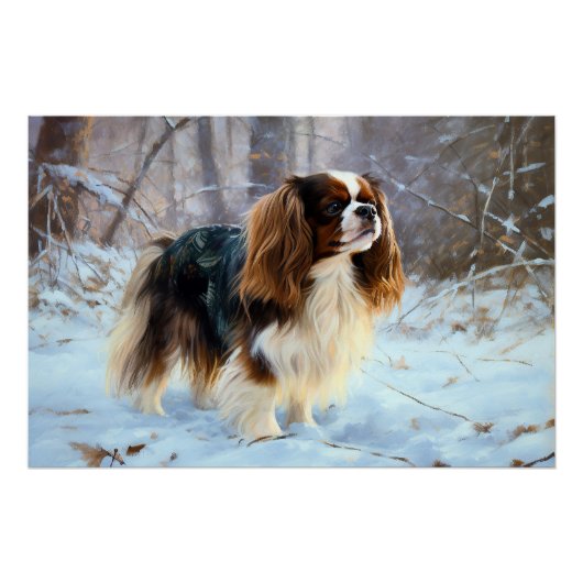 Poster English Toy Spaniel Laisser Neige Noël (Devant)