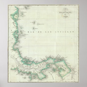 Poster Engraved Map of Panama