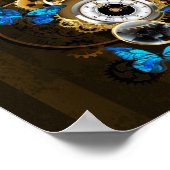 Poster Engrenages à vapeur et papillons bleus (Coin)