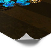 Poster Engrenages à vapeur et papillons bleus (Coin)