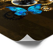 Poster Engrenages à vapeur et papillons bleus (Coin)