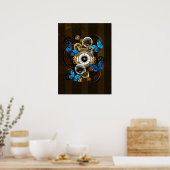 Poster Engrenages à vapeur et papillons bleus (Cuisine)