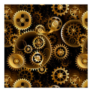 Poster Engrenages en laiton Steampunk sans soudure