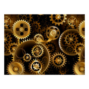Poster Engrenages en laiton Steampunk sans soudure