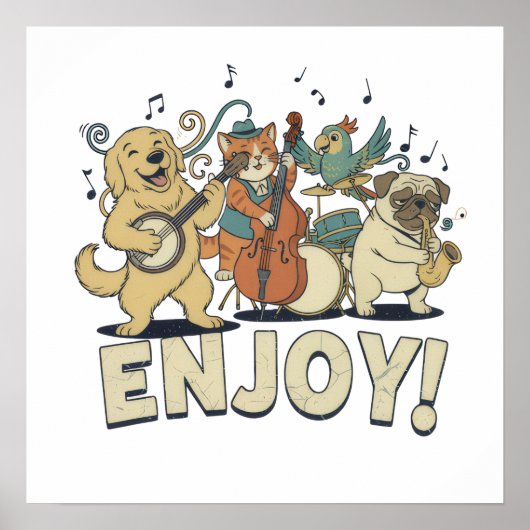 Poster “Enjoy – Cute Pets Playing Musical Instruments (Devant)