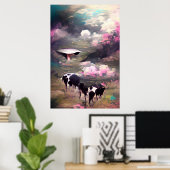 Poster Enlèvement de vaches UFO (Bureau à domicile)