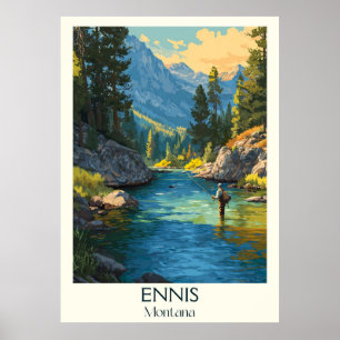 Poster Ennis Montana Vintage Fly Fishing River Art