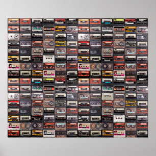 Poster Énorme collection de cassettes audio. Musique rétr