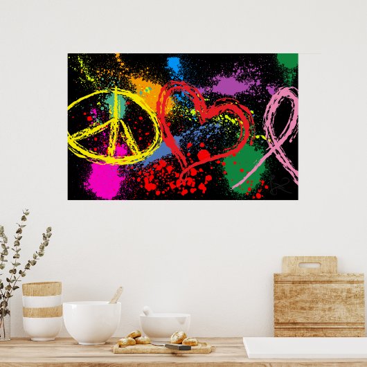 Poster "Énorme" Peace Love Hope Paint Splatter (Cuisine)