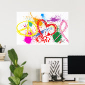 Poster "Énorme" Peace Love Hope Paint Splatter (Bureau à domicile)