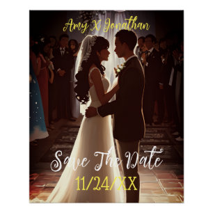 Poster Enregistrer La Date Elegant Wedding Engagement Par