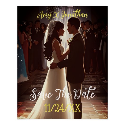 Poster Enregistrer La Date Elegant Wedding Engagement Par (Devant)
