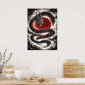 Poster Enroulement de dragon sur une éclipse rouge - Art  (Cuisine)