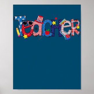 Poster Enseignant Américain Enseignant 4 juillet Doodle
