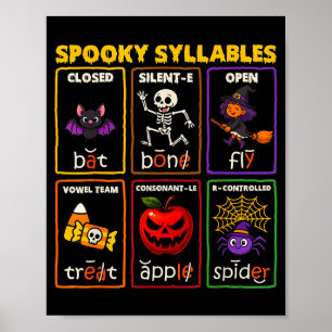 Poster Enseignant de lecture d'Halloween Syllabes Effraya