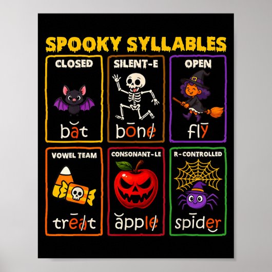 Poster Enseignant de lecture d'Halloween Syllabes Effraya (Devant)