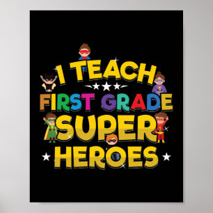 Poster Enseignant en superhéros de première année Enseign