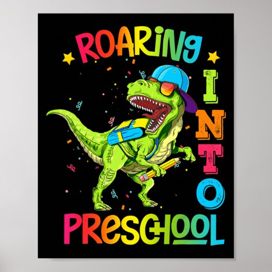 Poster Enseignant Pré K Retour À L'École Préscolaire Dino (Devant)