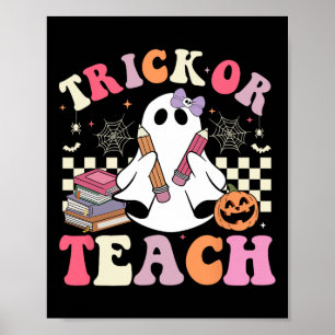 Poster Enseignant super Halloween Trick Ou Enseigner Retr