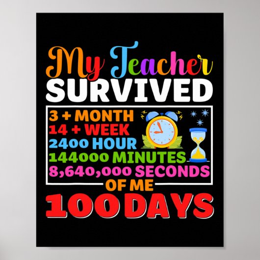 Poster Enseignant Survive 100 Jours De Moi Amusant 100 Jo (Devant)