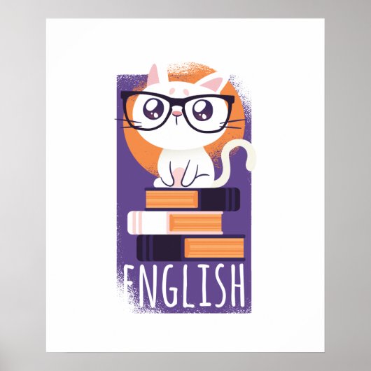 Poster ENSEIGNANTS ANGLAIS Cadeau - Cute Kawaii Chat Purp (Devant)