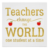 Poster Enseignants modèle or script citation rouge pomme (Devant)