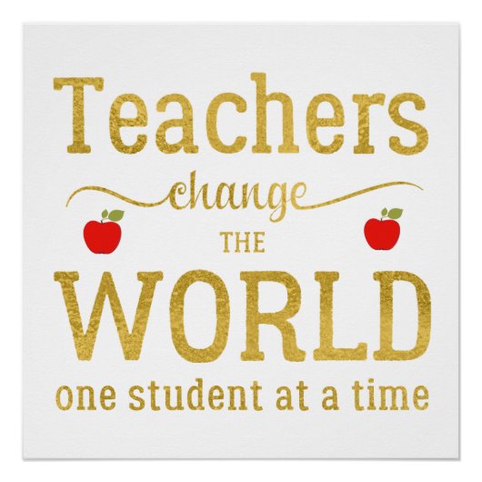 Poster Enseignants modèle or script citation rouge pomme (Devant)