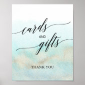 Poster Enseigne Aqua & Gold Aquarelle Cartes et Cadeaux d (Devant)