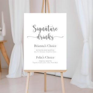 Poster Enseigne argentée calligraphie Boissons de signatu