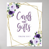 Poster Enseigne Cartes Fleuries Et Cadeaux Or Violet (Devant)