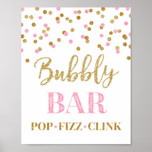 Poster Enseigne de bar à bulles en confettis or rose