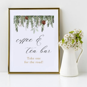 Poster Enseigne de bar à café et thé de pins hivernaux ru