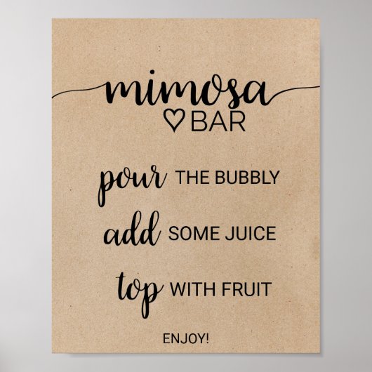 Poster Enseigne de bar à Mimosa avec calligraphie kraft f (Devant)