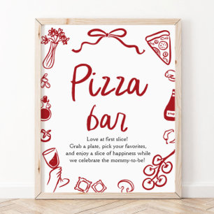 Poster Enseigne de bar à pizza rouge italienne dessinée à