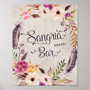 Poster Enseigne de bar à sangria Faveurs de mariage de Ba