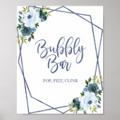 Poster Enseigne de bar bulleuse à l'aquarelle florale ble (Devant)