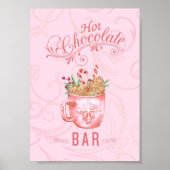 Poster Enseigne de bar de chocolat chaud de Noël rose (Devant)