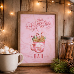Poster Enseigne de bar de chocolat chaud de Noël rose