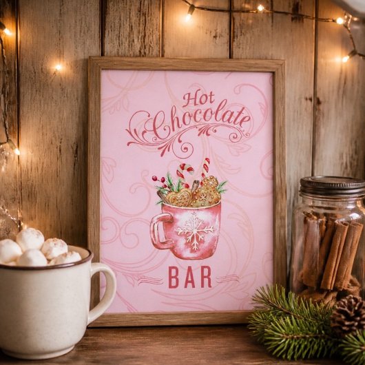 Poster Enseigne de bar de chocolat chaud de Noël rose