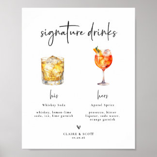 Poster Enseigne de bar de mariage pour boissons signature
