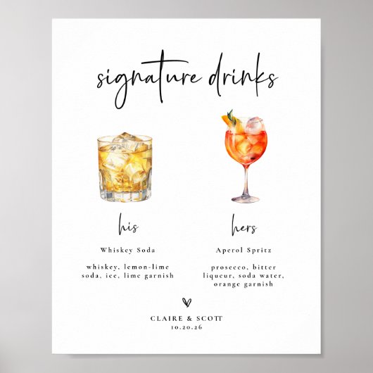Poster Enseigne de bar de mariage pour boissons signature (Devant)