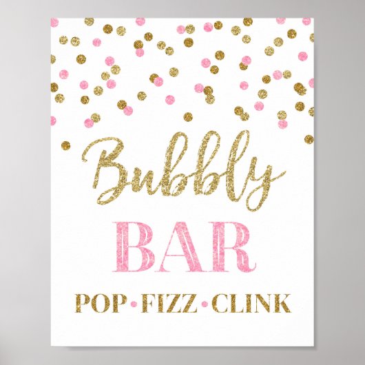 Poster Enseigne de bar en or rose avec confettis (Devant)