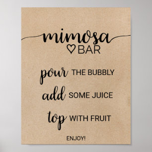 Poster Enseigne de bar Mimosa à calligraphie kraft fausse